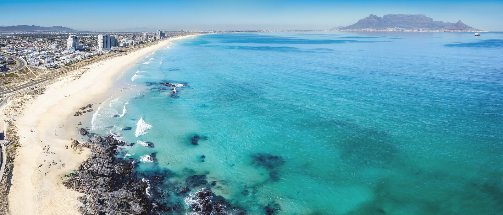 Table Mountain and the Cape Town cityscape seen across Table Bay from Bloubergstrand